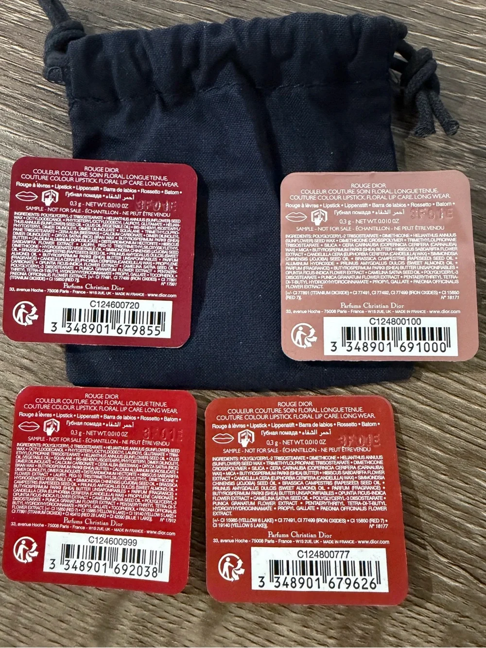 Dior Rouge Dior Sample Set‎ Iconic Couture Lipstick 4 Shades Pouch